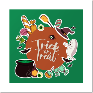 Trick or treat Green Halloween Posters and Art